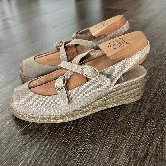 EUC Vintage Castañer Beige Canvas Espadrille Wedge Sandals EU 37 US 6.5 Peep Toe - Picture 8 of 14